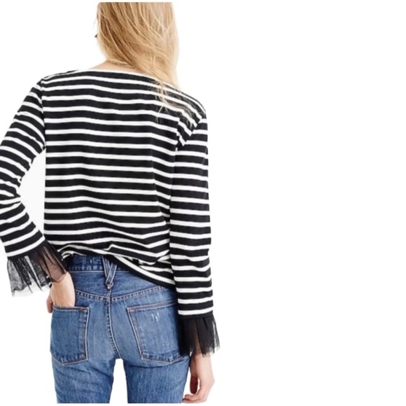 J CREW Women's Tulle Cuffed Stripe Black White Top - XXS - Picture 3 of 11